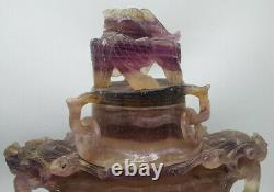 Antique Large Chinese Carved Amethyst Crystal Vase/incense Burner