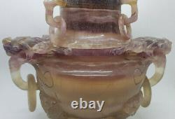 Antique Large Chinese Carved Amethyst Crystal Vase/incense Burner