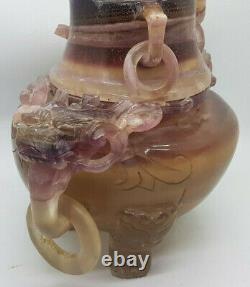 Antique Large Chinese Carved Amethyst Crystal Vase/incense Burner