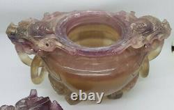 Antique Large Chinese Carved Amethyst Crystal Vase/incense Burner