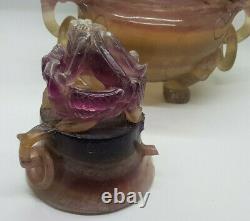 Antique Large Chinese Carved Amethyst Crystal Vase/incense Burner