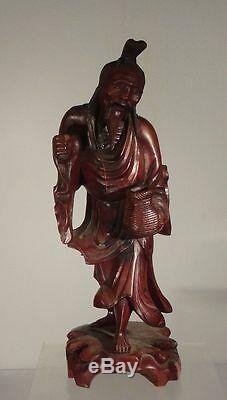 Antique Large Chinese Carved Boxwood Hardwood Immortal Figure Scholar