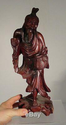 Antique Large Chinese Carved Boxwood Hardwood Immortal Figure Scholar