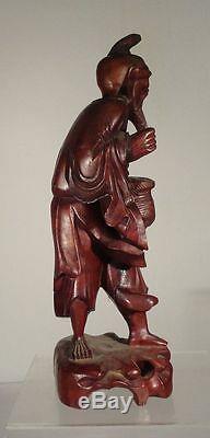 Antique Large Chinese Carved Boxwood Hardwood Immortal Figure Scholar