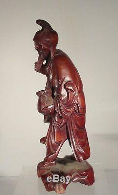 Antique Large Chinese Carved Boxwood Hardwood Immortal Figure Scholar