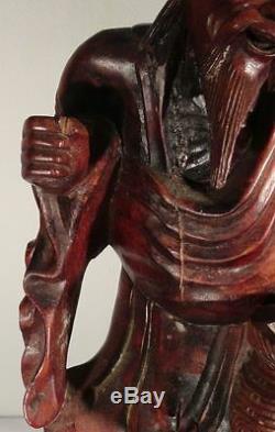 Antique Large Chinese Carved Boxwood Hardwood Immortal Figure Scholar