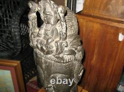 Antique Large Chinese Carved Stone Buddha Head and Custom Wood Stand