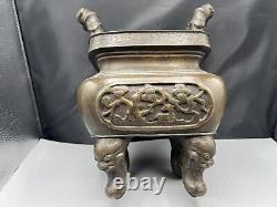 Antique Large Chinese Censer Heavy Bronze 19th Century Lovely Detail 5.8 Kilo