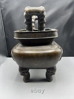 Antique Large Chinese Censer Heavy Bronze 19th Century Lovely Detail 5.8 Kilo