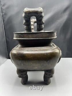 Antique Large Chinese Censer Heavy Bronze 19th Century Lovely Detail 5.8 Kilo