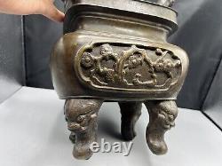 Antique Large Chinese Censer Heavy Bronze 19th Century Lovely Detail 5.8 Kilo