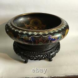 Antique Large Chinese Cloisonne Bowl On Stand. C 1900 Wlde Shallow Bowl