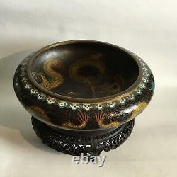 Antique Large Chinese Cloisonne Bowl On Stand. C 1900 Wlde Shallow Bowl