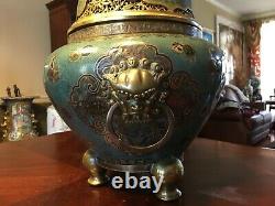Antique Large Chinese Cloisonne Censer, 20 high, 19th century
