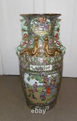 Antique Large Chinese Famille Rose Vase Qianlong Mark To Base