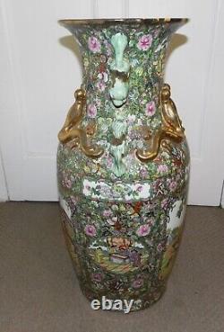 Antique Large Chinese Famille Rose Vase Qianlong Mark To Base