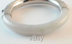 Antique Large Chinese Natural White Jade Bangle Bracelet Sterling Silver