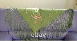 Antique Large Chinese Piano Shawl Hand Embroidered Silk Rose