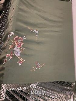 Antique Large Chinese Piano Shawl Hand Embroidered Silk Rose