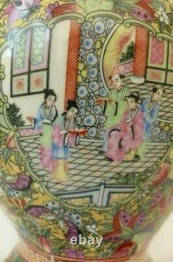 Antique Large Chinese Temple Jar Court Scene 15.5 Tall