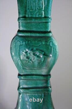 Antique Large Green Glazed Chinese Gu Vase