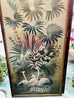 Antique Large Hand Painted Chinese Screen, Dressing Room Divider, Double Sided
