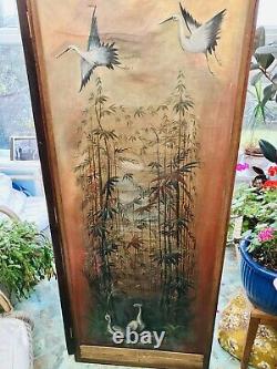 Antique Large Hand Painted Chinese Screen, Dressing Room Divider, Double Sided