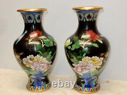Antique Large Matching Pair Chinese Cloisonne Vases Excellent Condition 12 Inch
