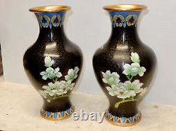 Antique Large Matching Pair Chinese Cloisonne Vases Excellent Condition 12 Inch