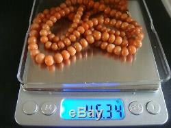 Antique Large Not Dyed Salmon Coral Beads 36 Ins 46 Grams Chinese Interest