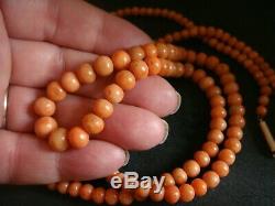Antique Large Not Dyed Salmon Coral Beads 36 Ins 46 Grams Chinese Interest