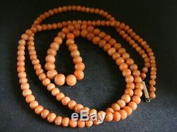 Antique Large Not Dyed Salmon Coral Beads 36 Ins 46 Grams Chinese Interest