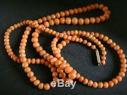 Antique Large Not Dyed Salmon Coral Beads 36 Ins 46 Grams Chinese Interest