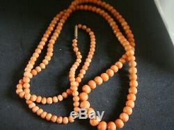 Antique Large Not Dyed Salmon Coral Beads 36 Ins 46 Grams Chinese Interest