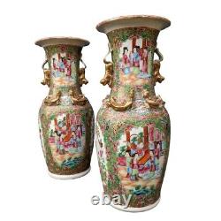 Antique Large Pair Chinese Famille Rose Vases