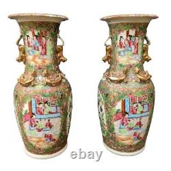 Antique Large Pair Chinese Famille Rose Vases