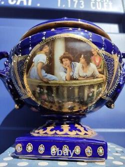 Antique Large SATSUMA Chinese Blue Art Nouveau Porcelain Temple Jar Urn Vase Pot