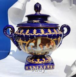 Antique Large SATSUMA Chinese Blue Art Nouveau Porcelain Temple Jar Urn Vase Pot