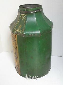 Antique Large Tole Chinese Tea Canister Green, Gold and Black c. 1880's