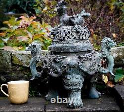 Antique Ming Dynasty Chinese Bronze Censer Incense Burner. Large 9.5kg. 44cm