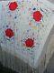 Antique Piano Shawl Heavy Embroidered Silk Large Chinese Famille Rose