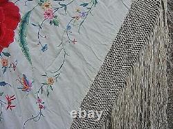 Antique Piano Shawl Heavy Embroidered Silk Large Chinese Famille Rose