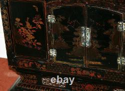 Antique Qing Dinasty Chinese Buddhist Large Shrine Cabinet Hand Painted Lacquer