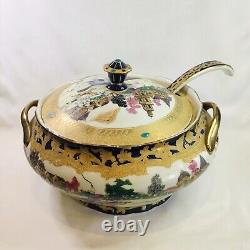 Antique Qing Dynasty 19th Century Large Chinese Export Hunting Tureen & Ladle