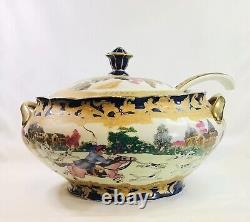 Antique Qing Dynasty 19th Century Large Chinese Export Hunting Tureen & Ladle