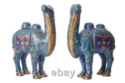 Antique Rare Large Pair Chinese cloisonne camels Figurine enamel glazed 42cm