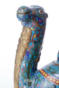 Antique Rare Large Pair Chinese cloisonne camels Figurine enamel glazed 42cm