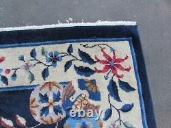 Antique Shabby Chic Worn Hand Made Art Deco Chinese Blue Wool Large Rug 250x177m
