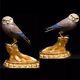 Antique Style Large Chinese Pair Of Solid Silver And Ormolu Bronze Jewelled Owls