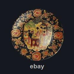 Antique The Great Wall Satsuma Oriental Chinese Large Plate Moriage Black Gold